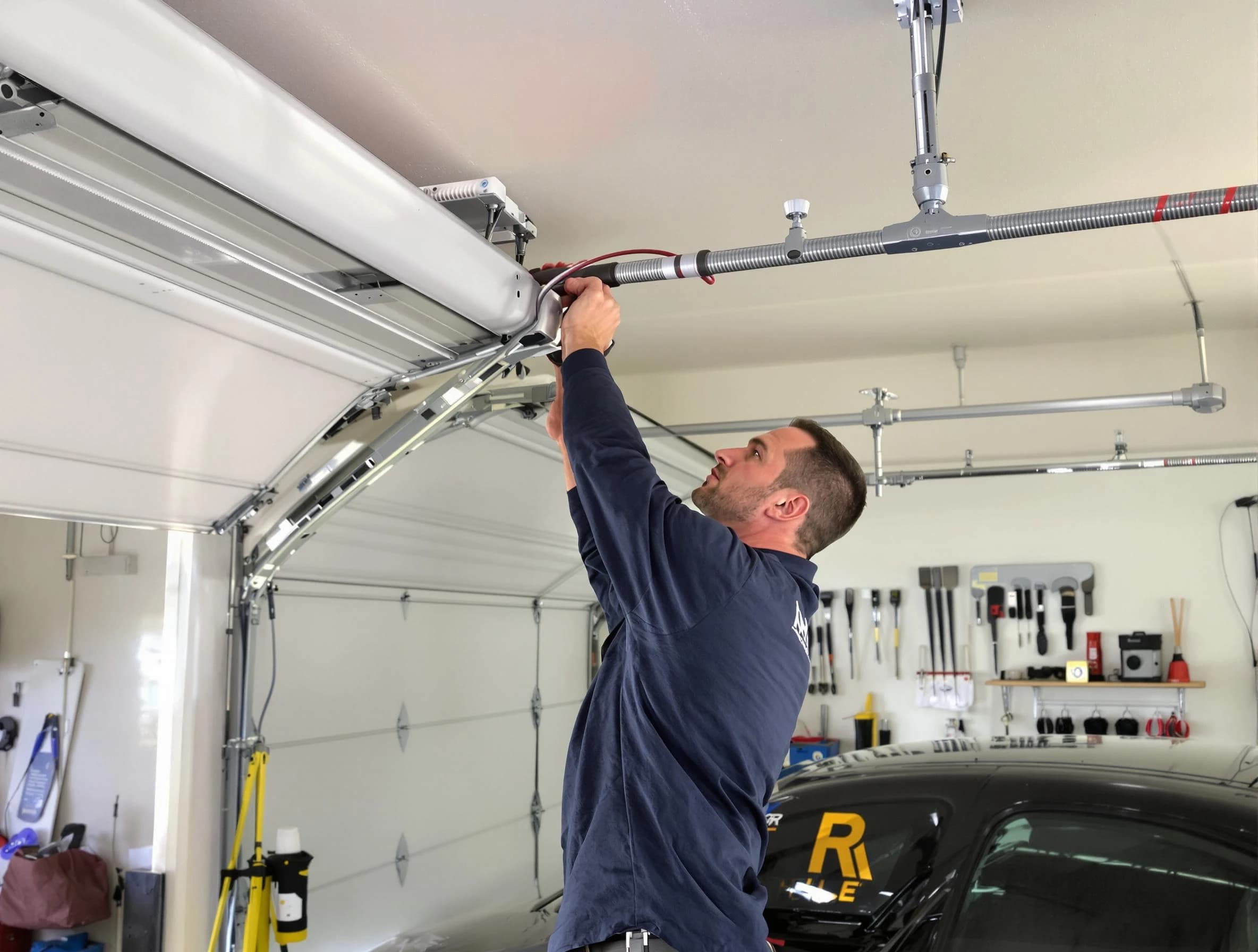Boston Garage Door Repair technician performing garage door cable repair in Boston