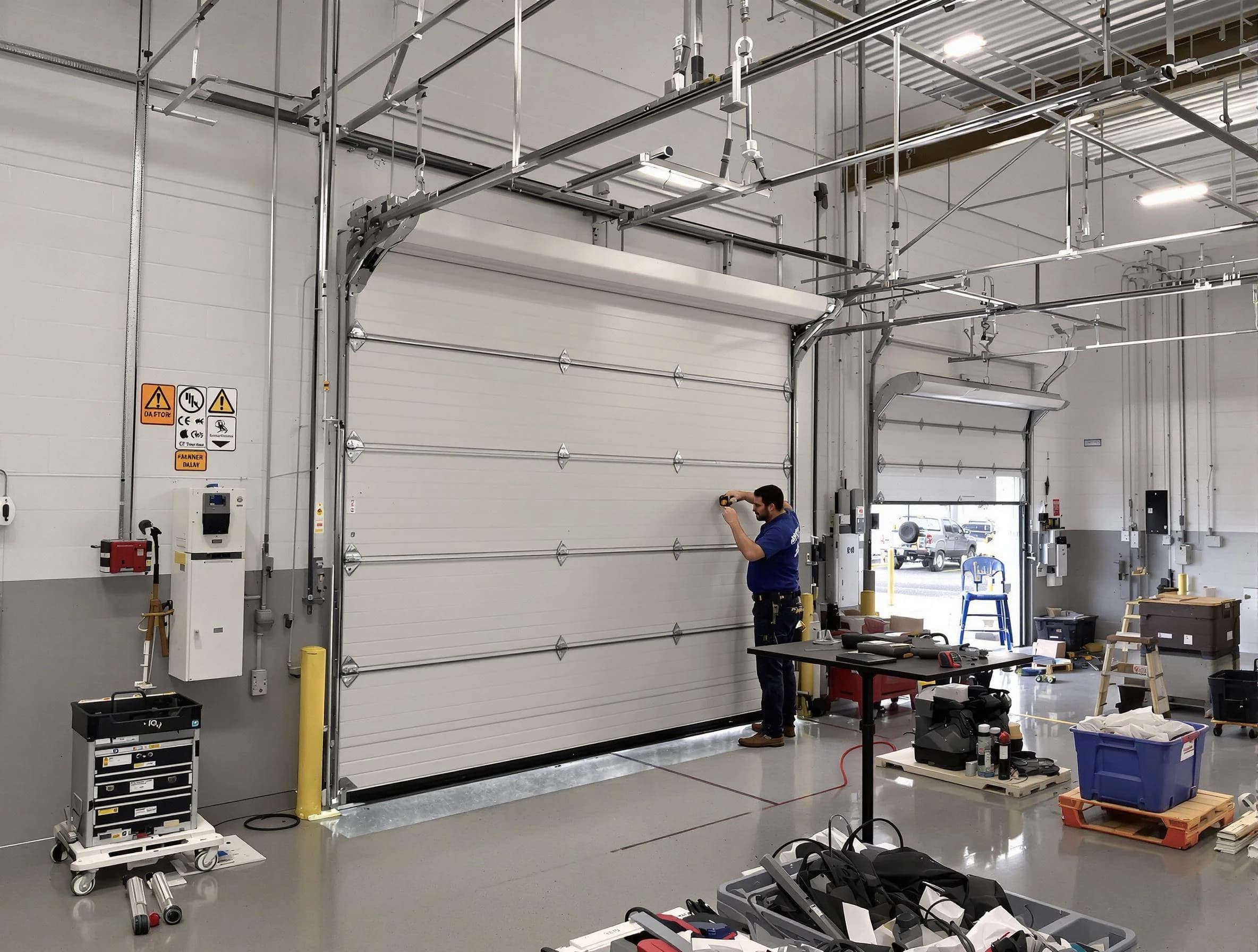 Commercial garage door repair being performed by Boston Garage Door Repair expert in Boston