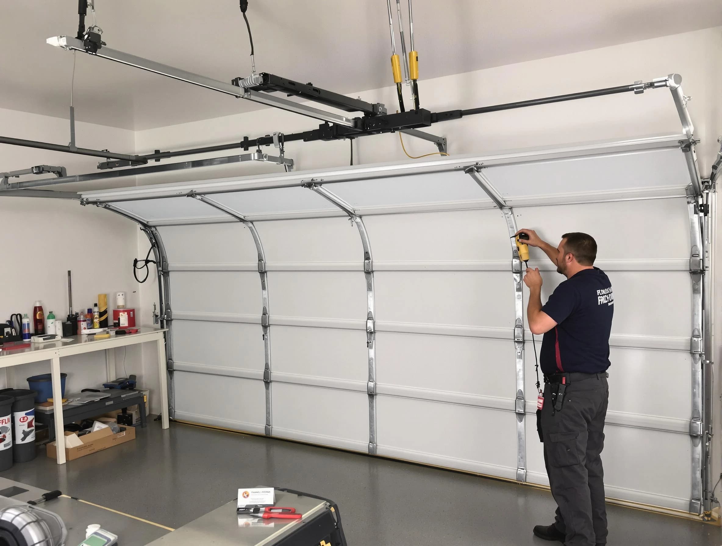 Boston Garage Door Repair certified technician performing overhead door system repair in Boston
