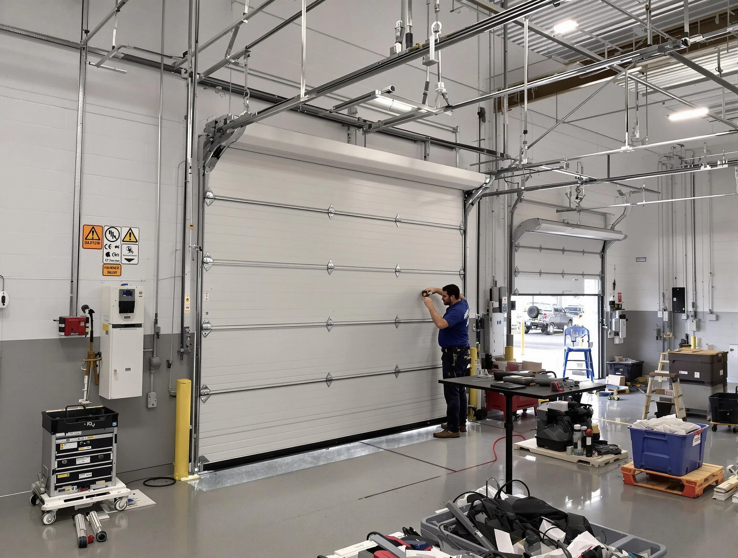 Commercial garage door repair being performed by Boston Garage Door Repair expert in Boston