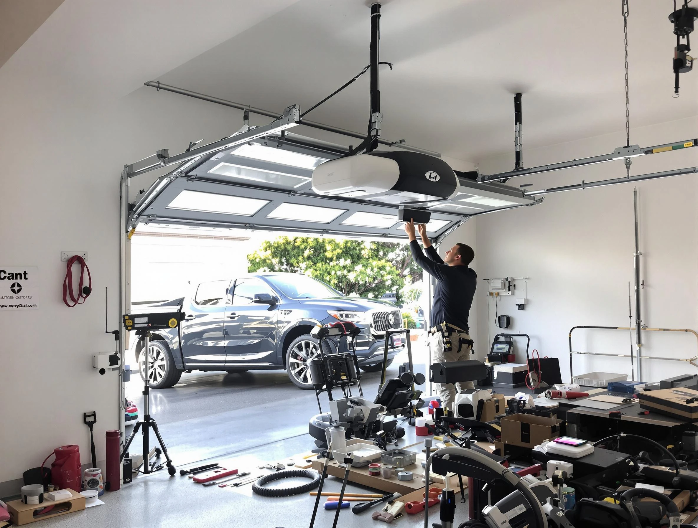 Boston Garage Door Repair specialist installing smart garage door opener system in Boston home