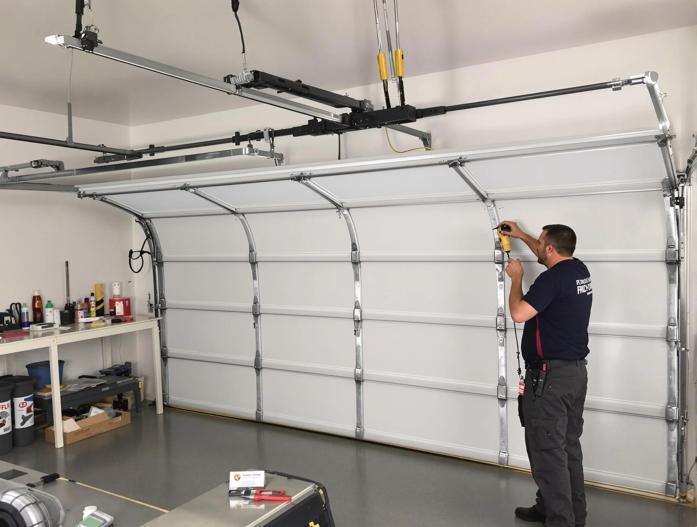 Boston Garage Door Repair certified technician performing overhead door system repair in Boston