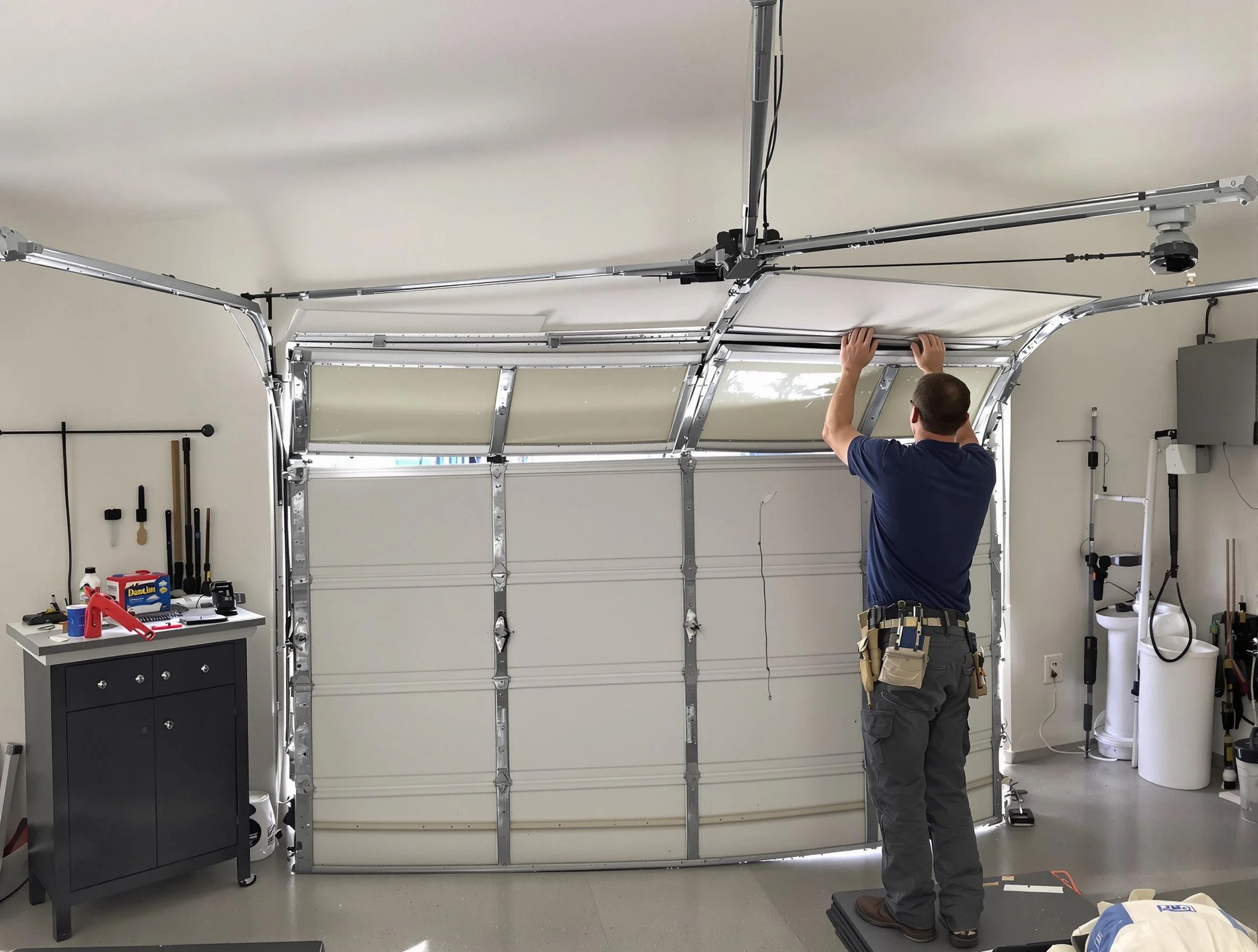Boston Garage Door Repair specialist performing precise section replacement on Boston garage door